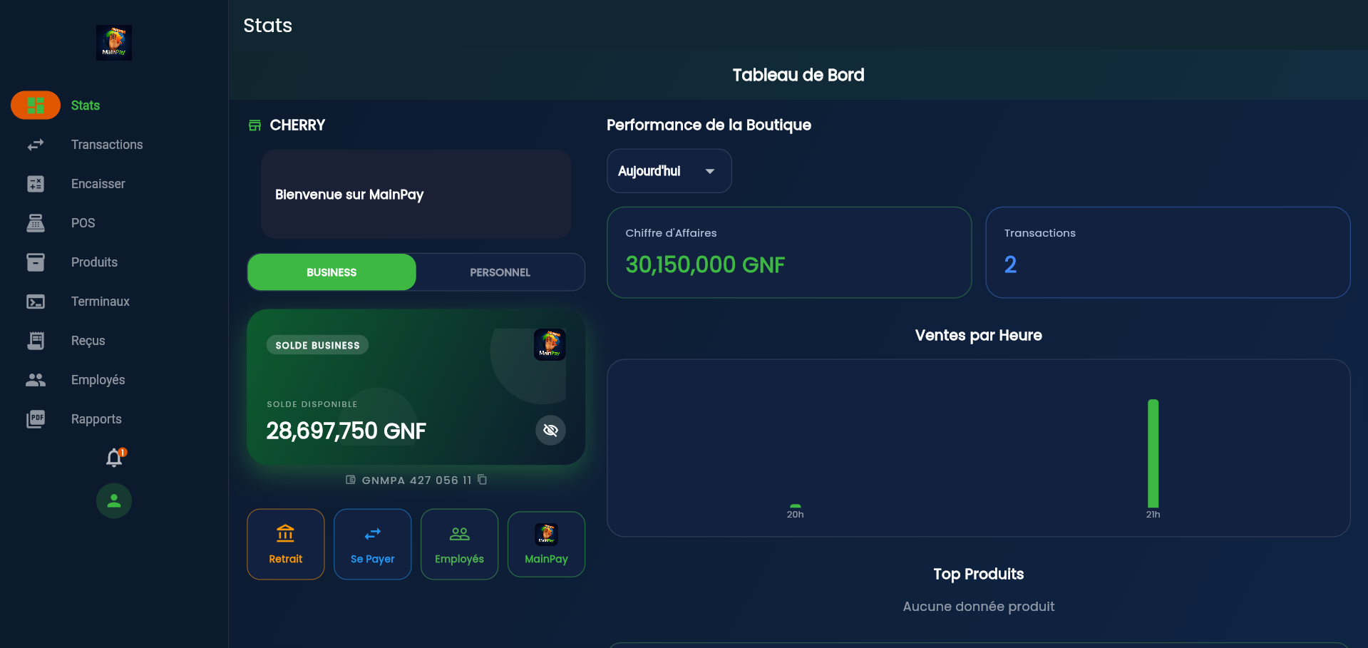 MainPay Business — Dashboard web
